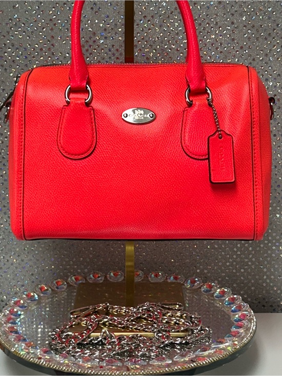 Coach Handbags - Coach Bright Red Pebble Leather Satchel with Charm Approx. 10 x 7.5” x 3.5